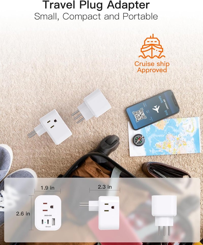 BESHON 【2 Pack】 Switzerland Travel Plug Adapter, Type J Power Adapter with 3 Outlets, 3 USB Ports (2 USB C), Travel Essentials US to Switzerland, Rwanda, Liechtenstein - Image 4